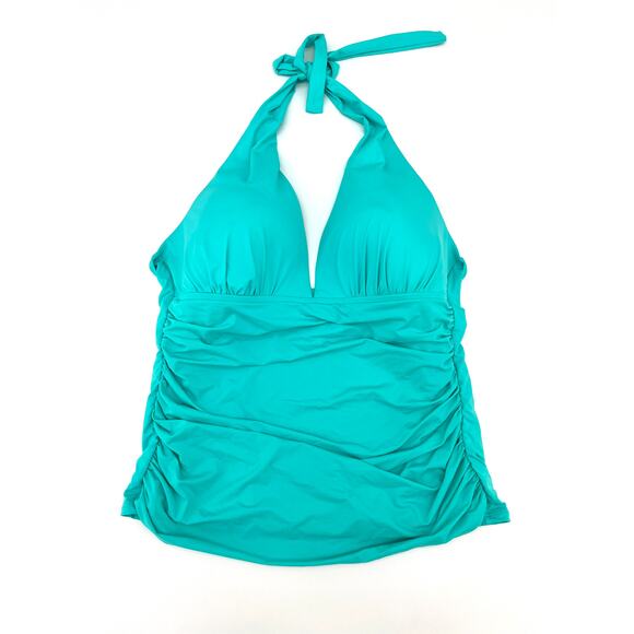 La Blanca Womens Swim Aquamarine Blue Halter Tankini Top Solid Blue 16 NWOT - Picture 2 of 5